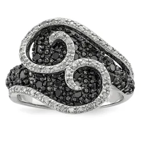 1 Ctw Black & White Diamond 18mm Swirl Ring in Sterling Silver