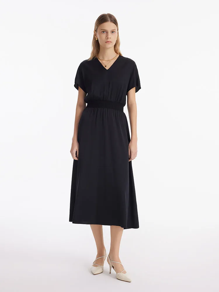 22 Momme Mulberry Silk Gathered Waist Women Midi Dress