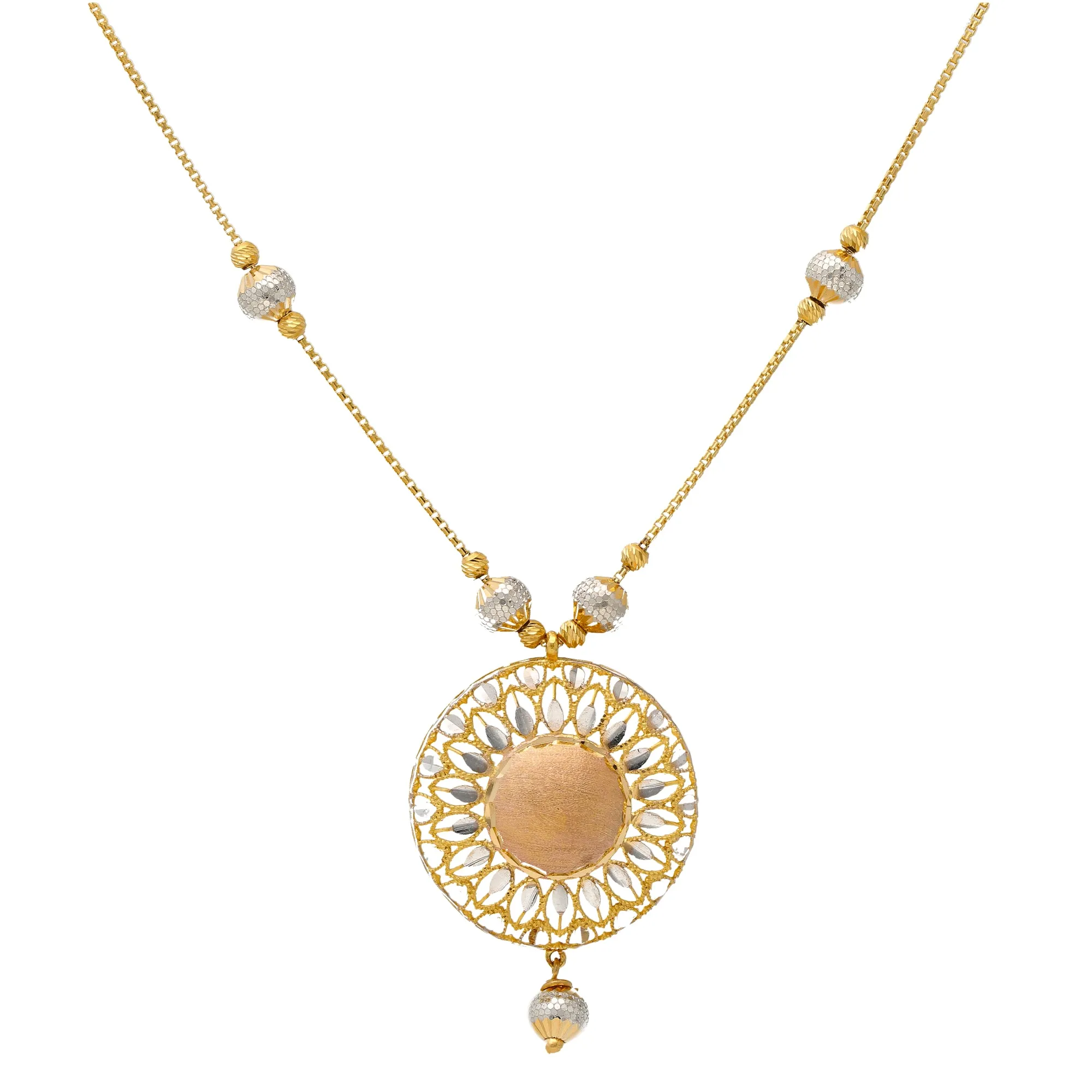 22K Multi-Tone Gold Beaded Pendant Chain (14.8gm)