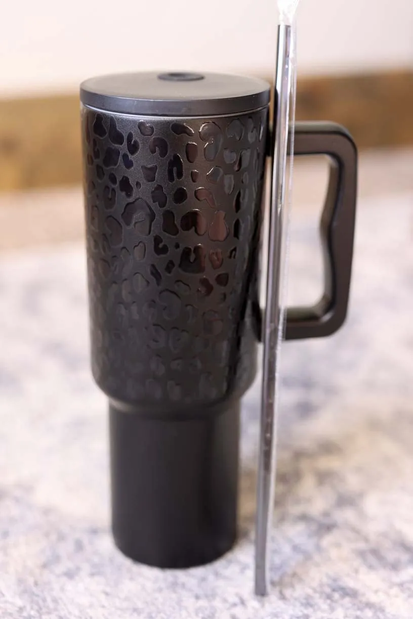 40 oz Black Polished Leopard Tumbler