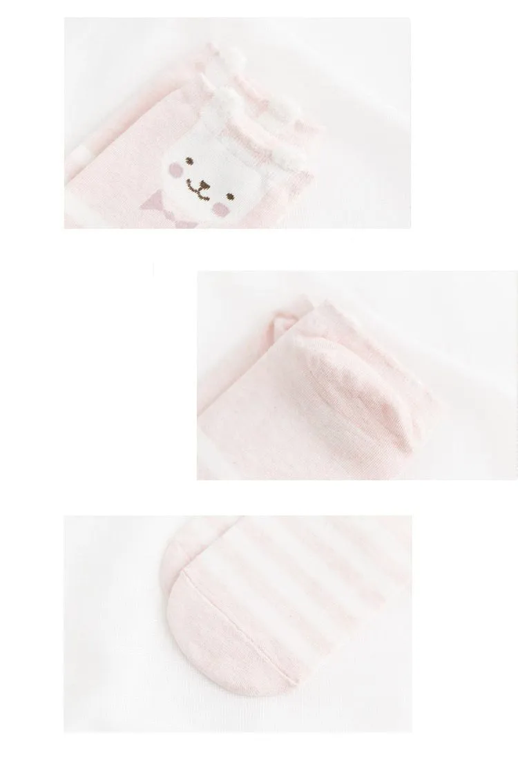 5 Pairs Cute Cat Animal Ear Short Casual Cotton Ankle Socks for Women