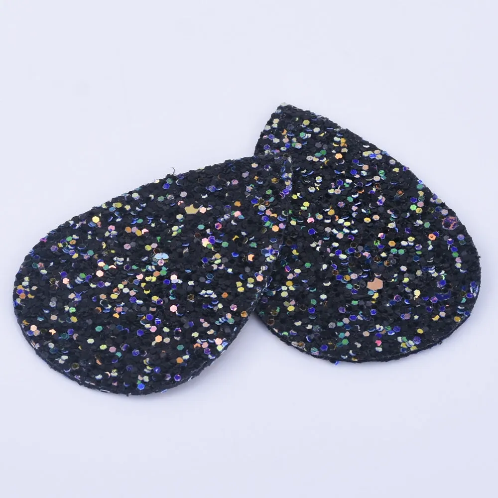 56*38*2mm Multicolor Faux Leather Dangle Charms Pendants PU Leather Glitter Sequined Teardrop charm Great for Light Earrings 4pcs