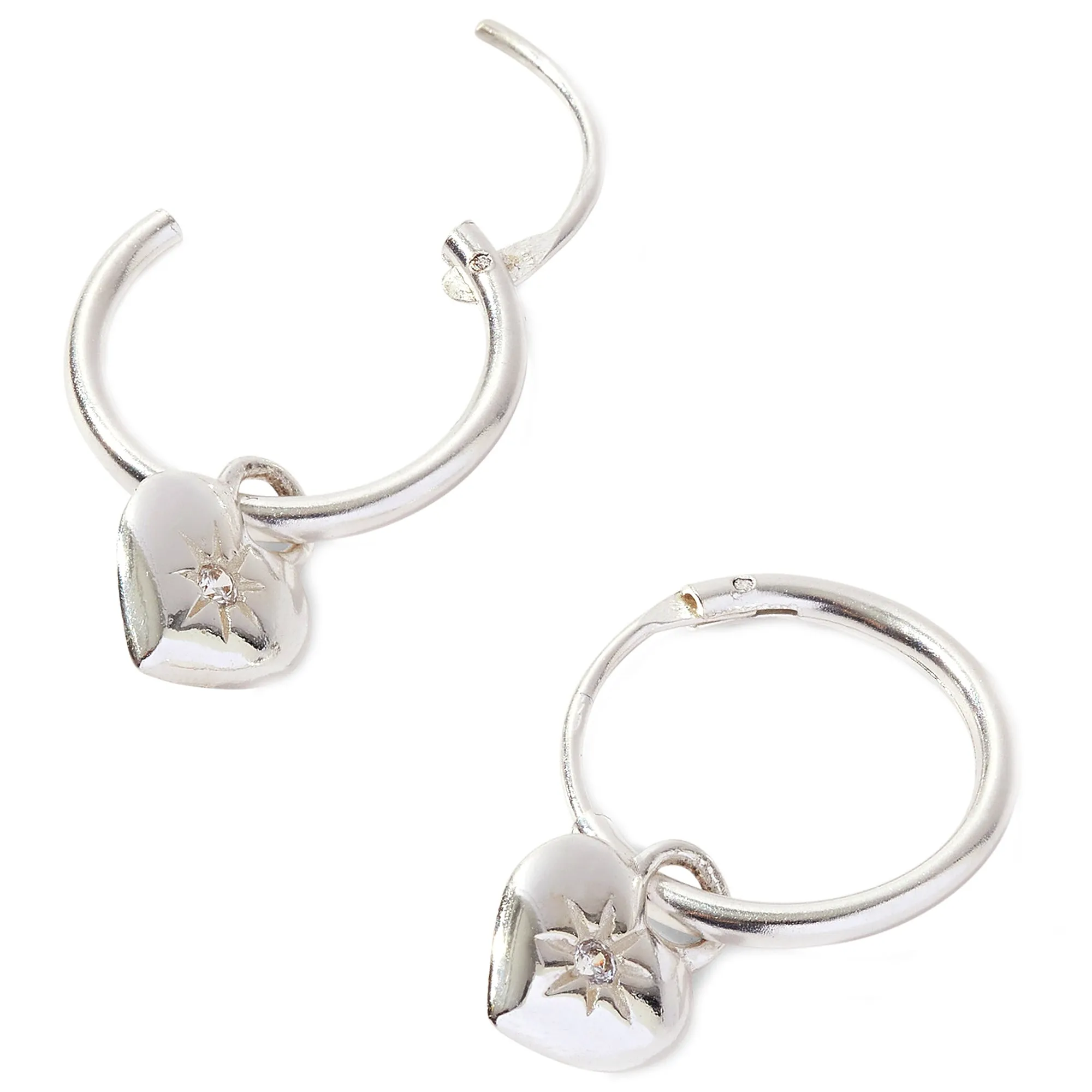 925 Pure Sterling Silver Heart Charm Hoops Earrings For Women