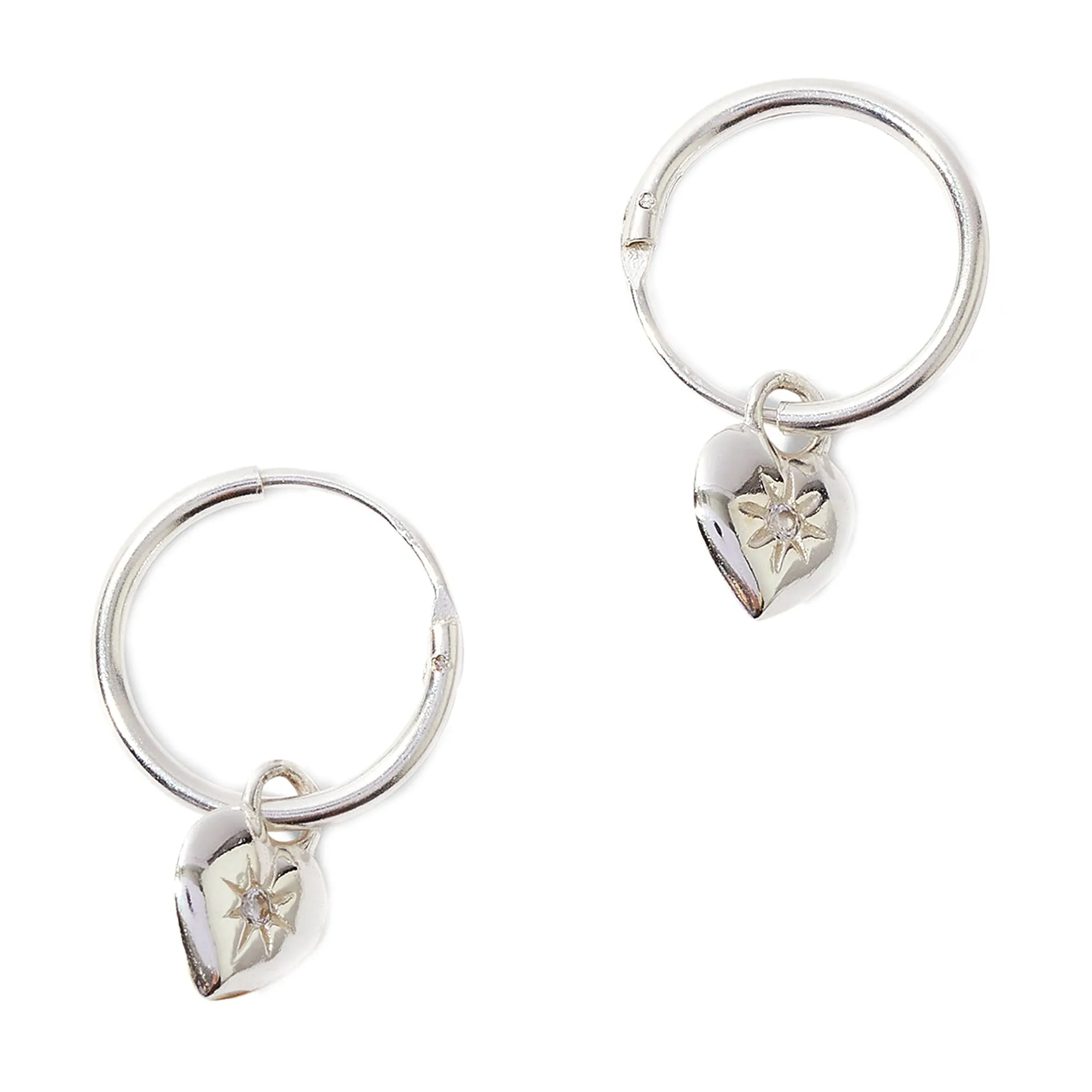 925 Pure Sterling Silver Heart Charm Hoops Earrings For Women