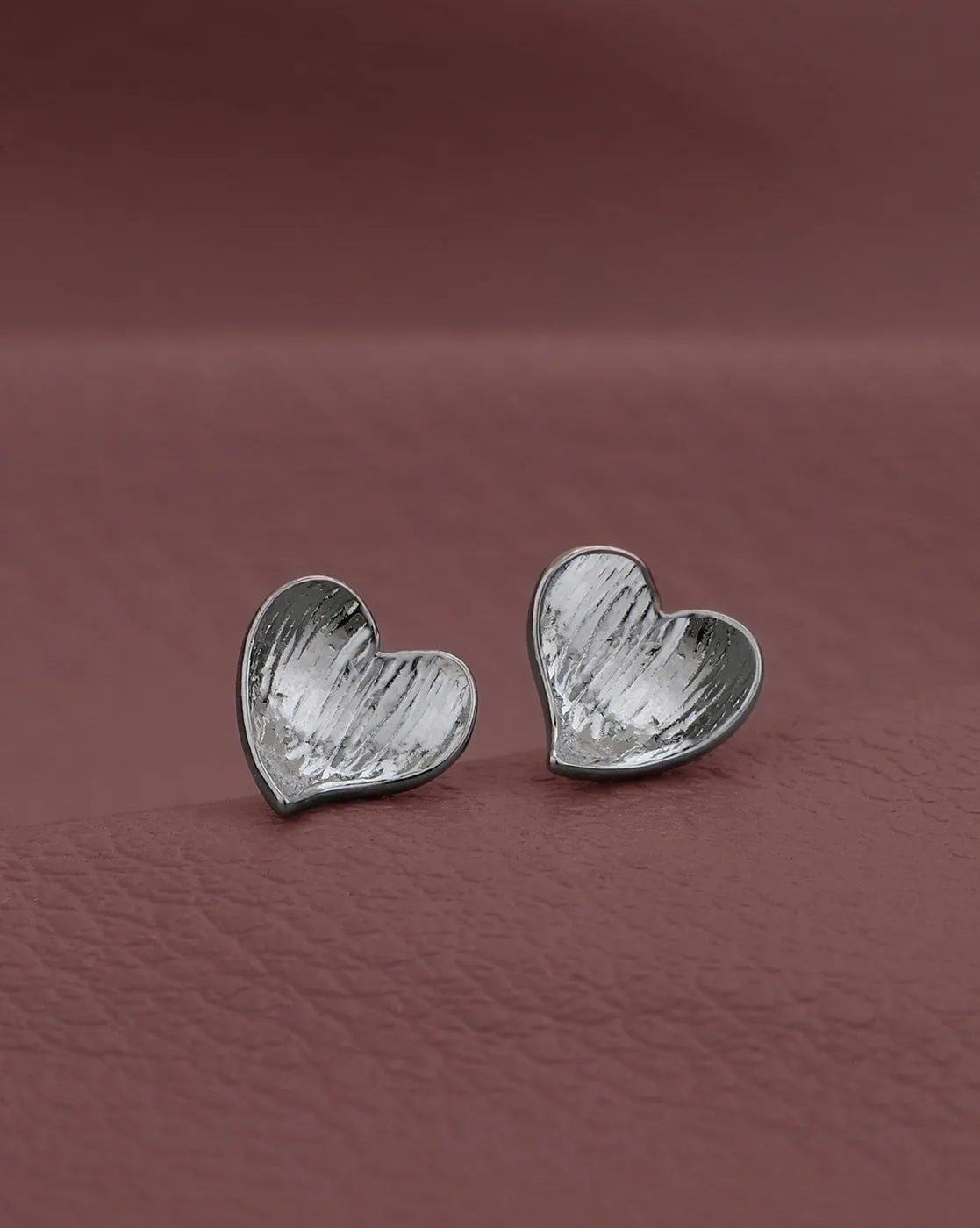 925 Sterling Silver Rhodium Plated Heart Stud Earring for women