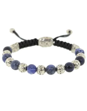 Adjustable Sodalite and Sterling Silver Bead Bracelet