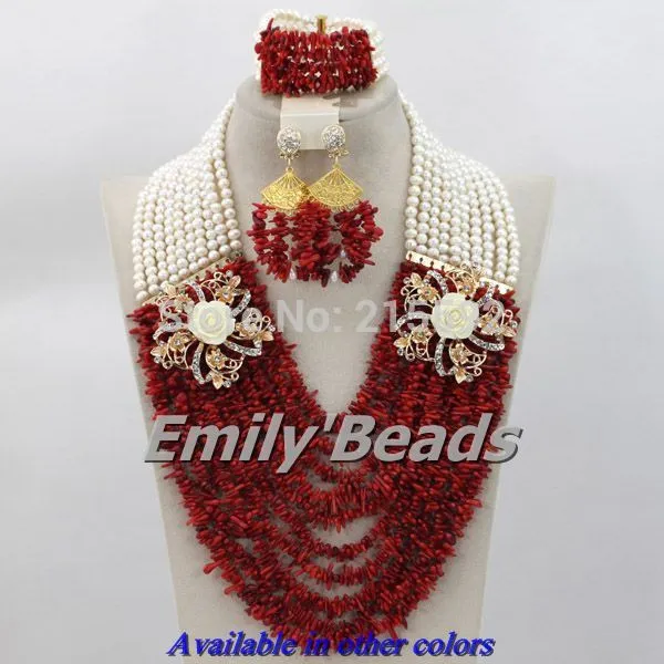 African Coral Beads Necklace Bracelet Earrings Jewelry Set