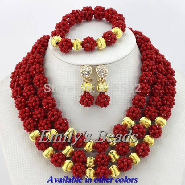 African Coral Beads Necklace Bracelet Earrings Jewelry Set