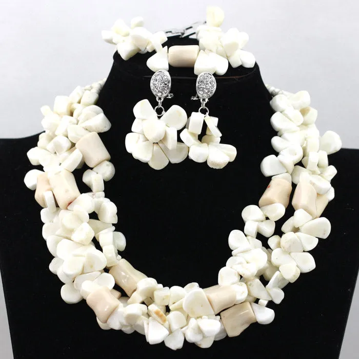 African Coral Beads Necklace Bracelet Earrings Jewelry Set