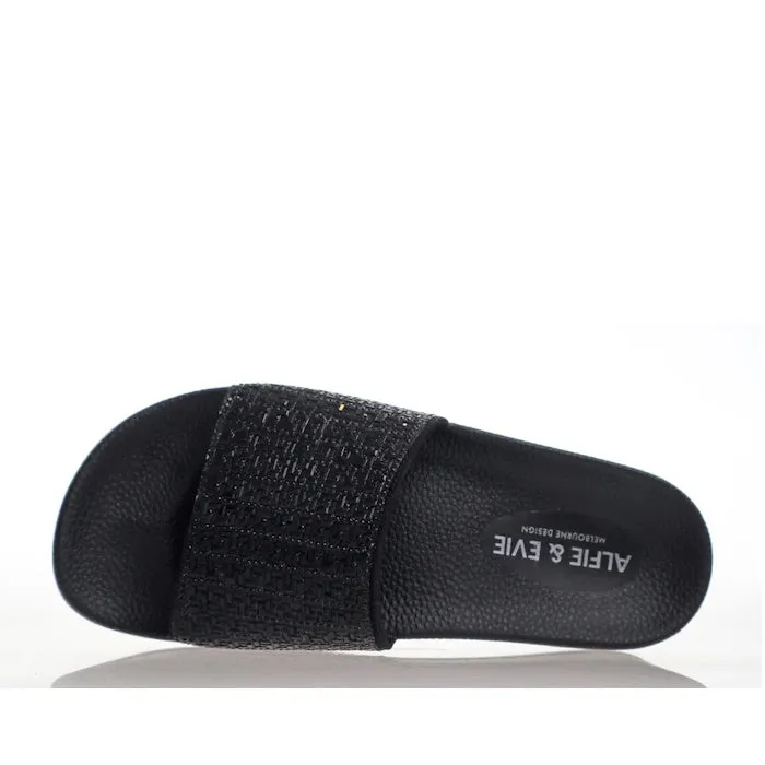 Alfie & Evie Billie Black Diamante Slide - Slight Arch Support