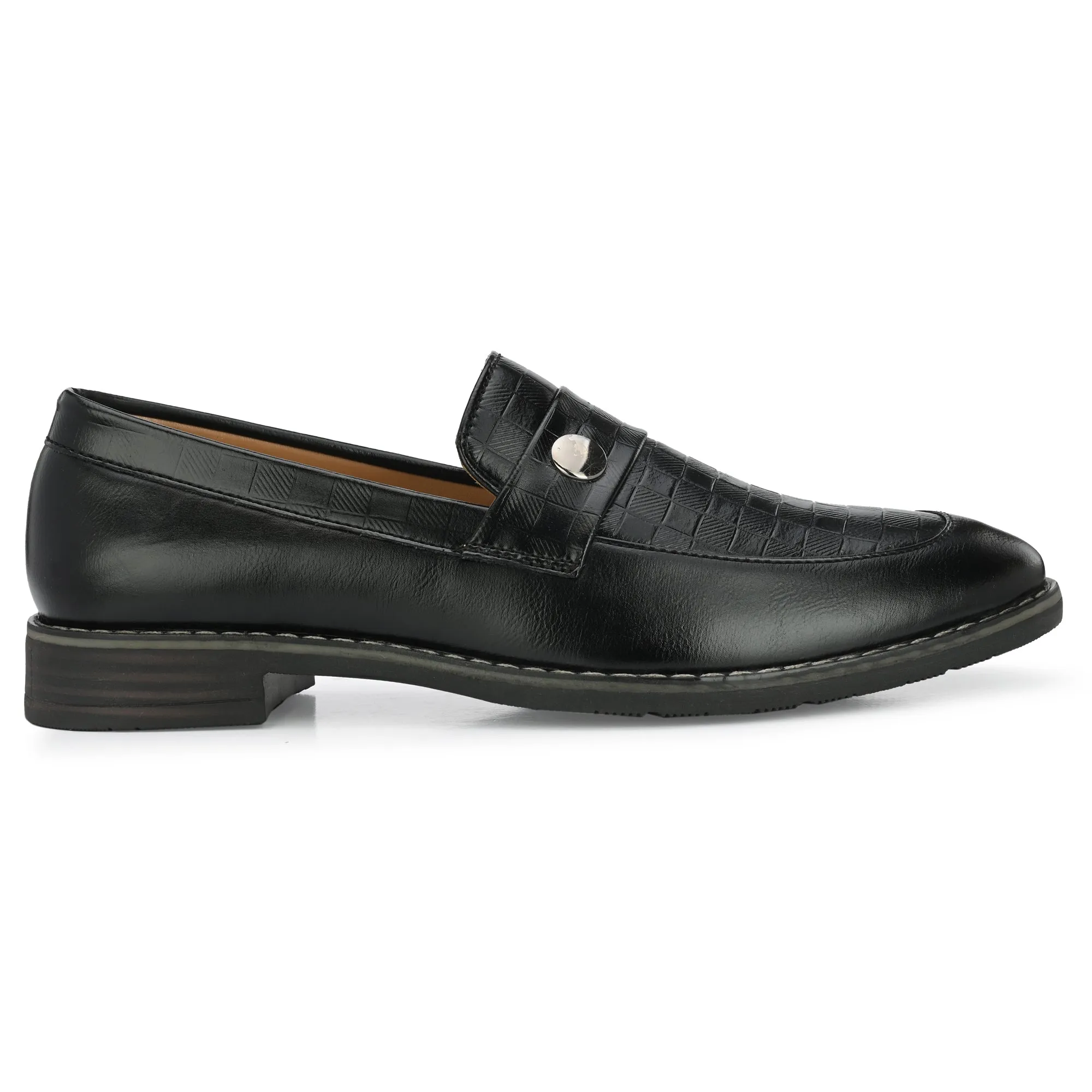 Attitudist Unisex Handcrafted Classic Black Plain Basket Loafer