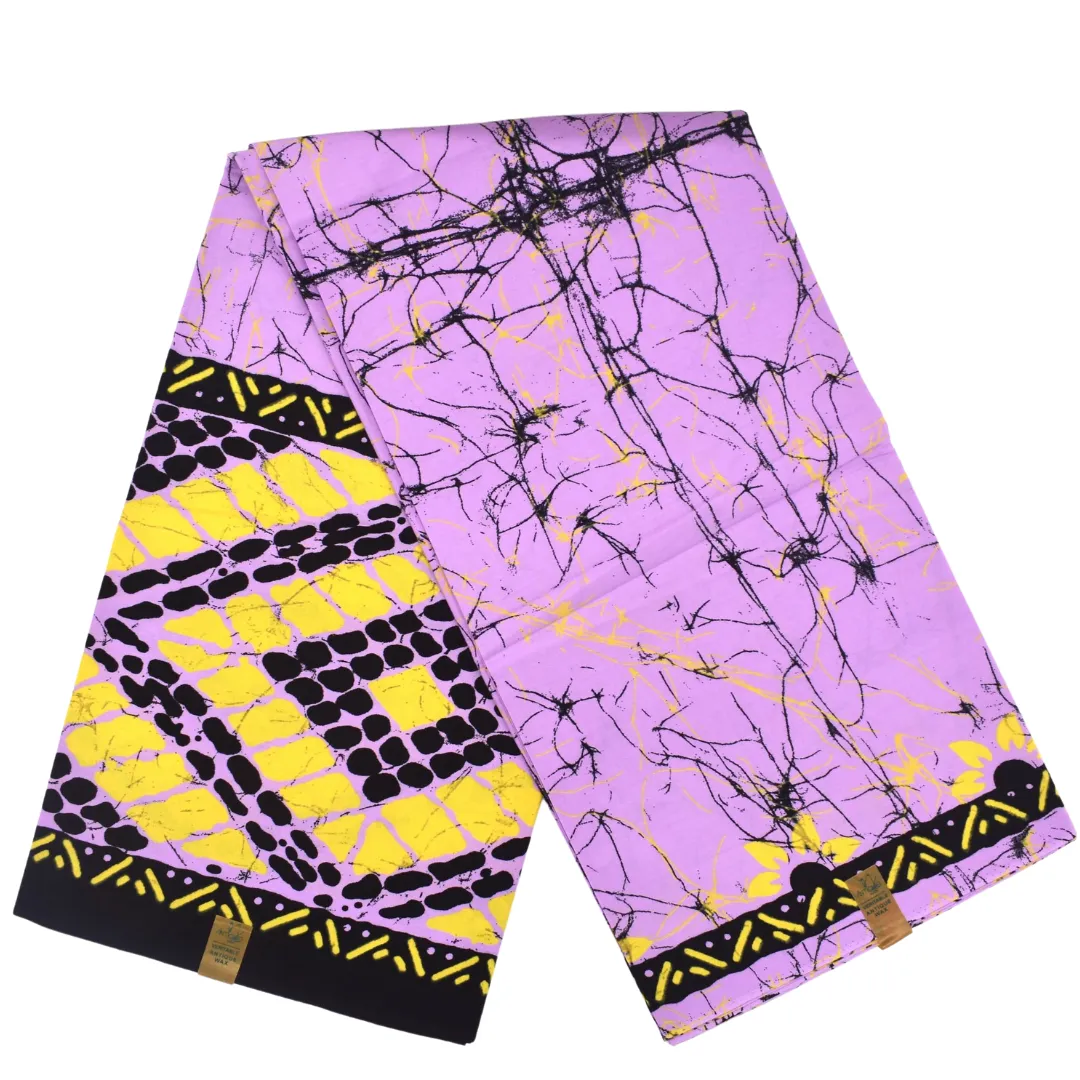 Batik Fabric in African Print, Purple and Yellow - CA153