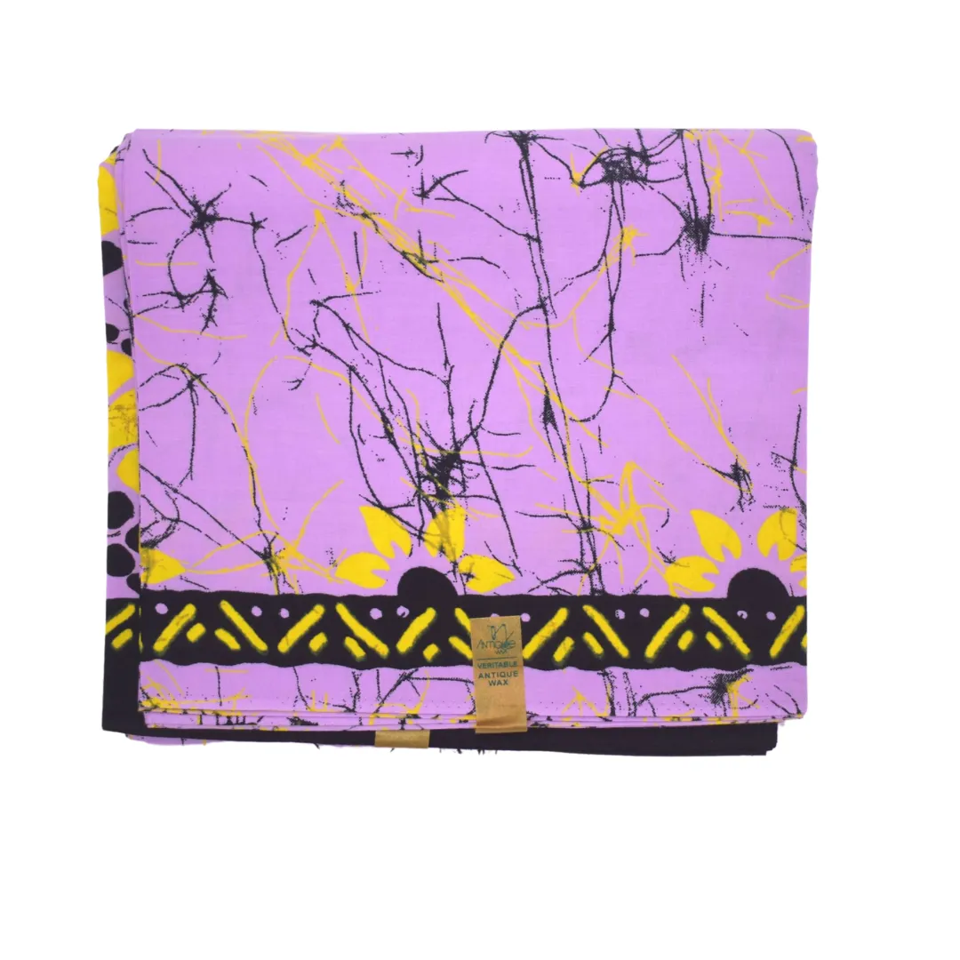 Batik Fabric in African Print, Purple and Yellow - CA153