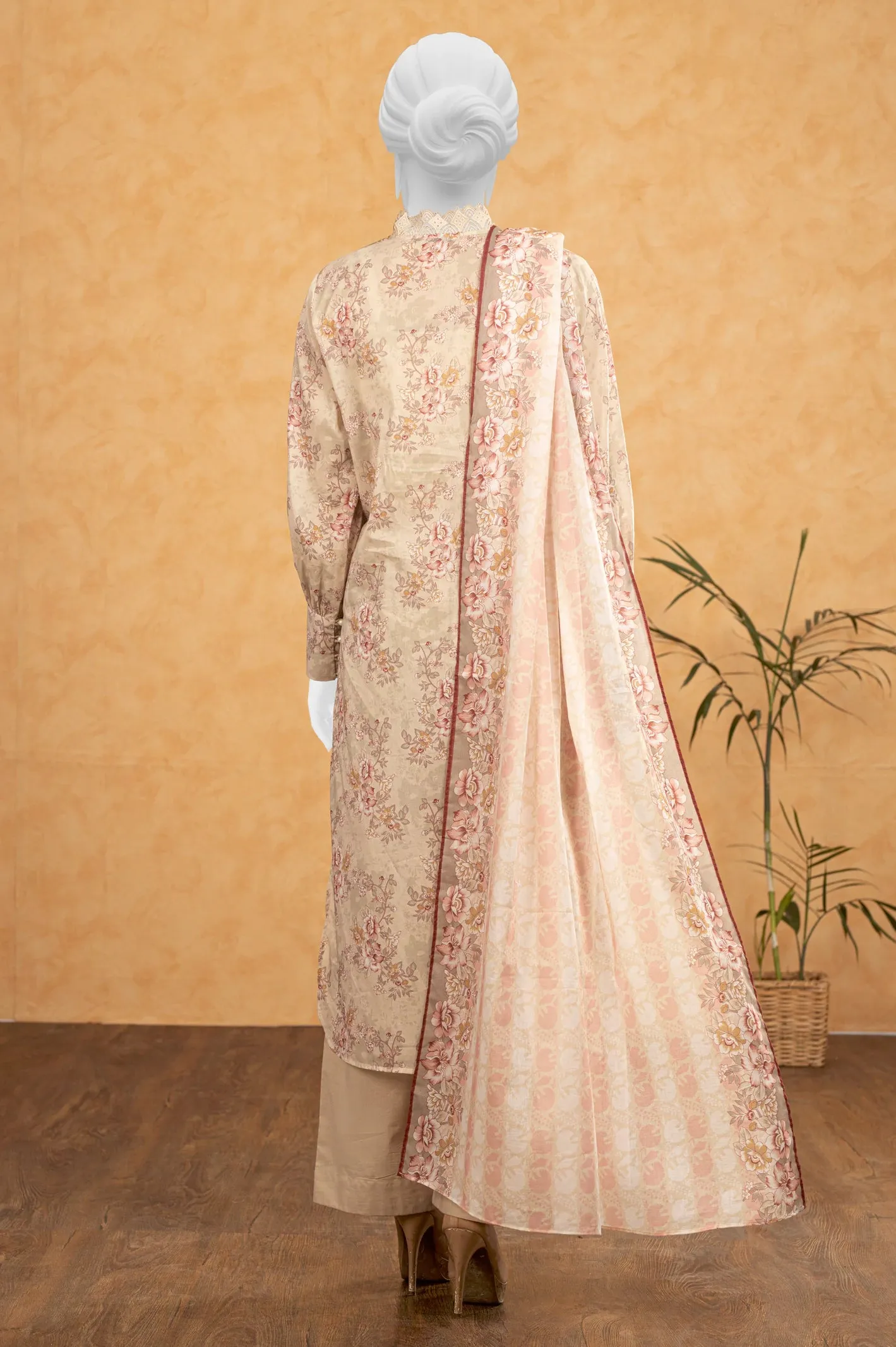 Beige Printed 3PC Unstitched