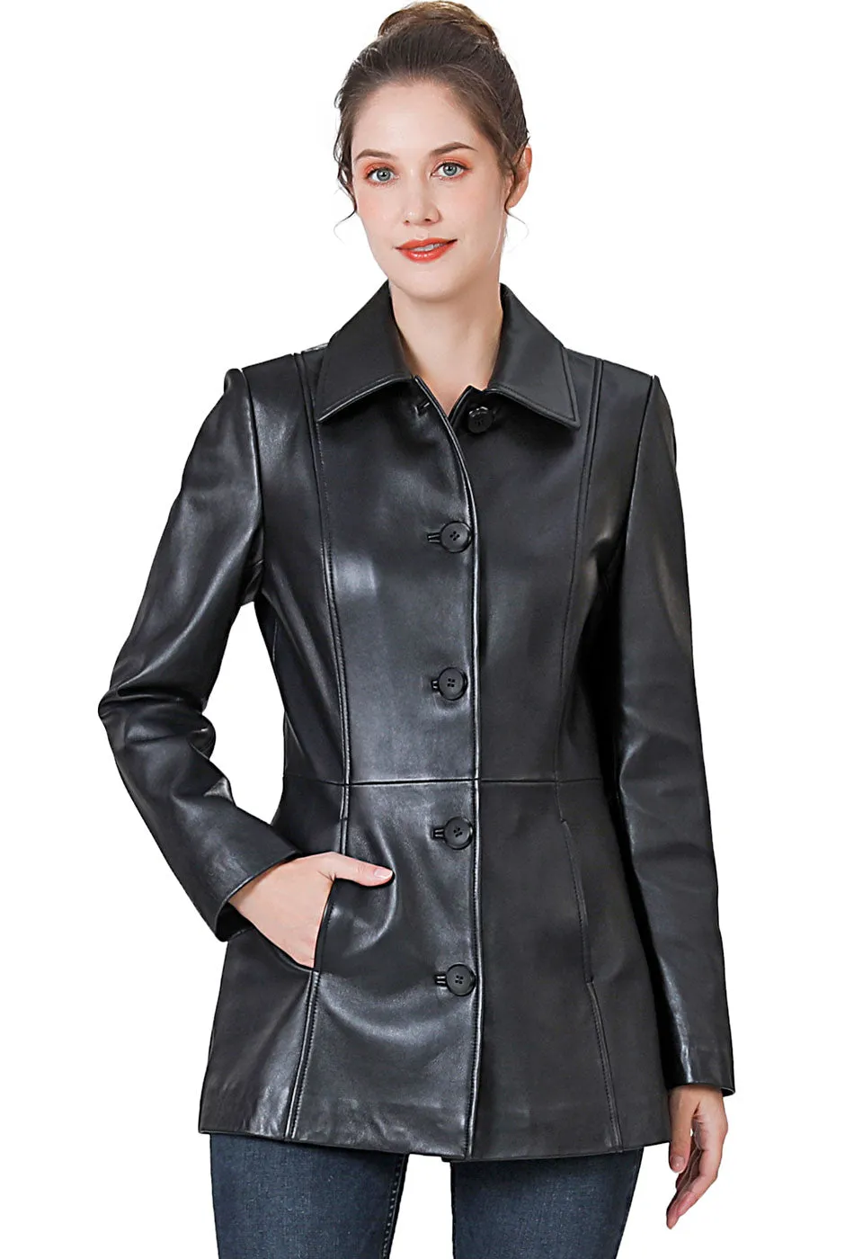 BGSD Women Dana Lambskin Leather Car Coat