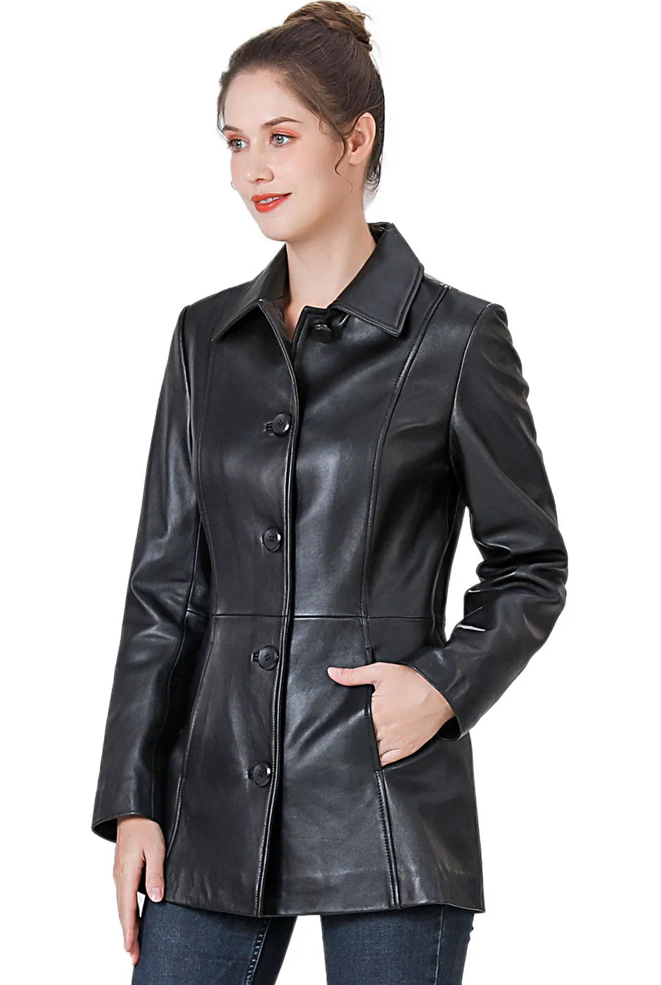 BGSD Women Dana Lambskin Leather Car Coat