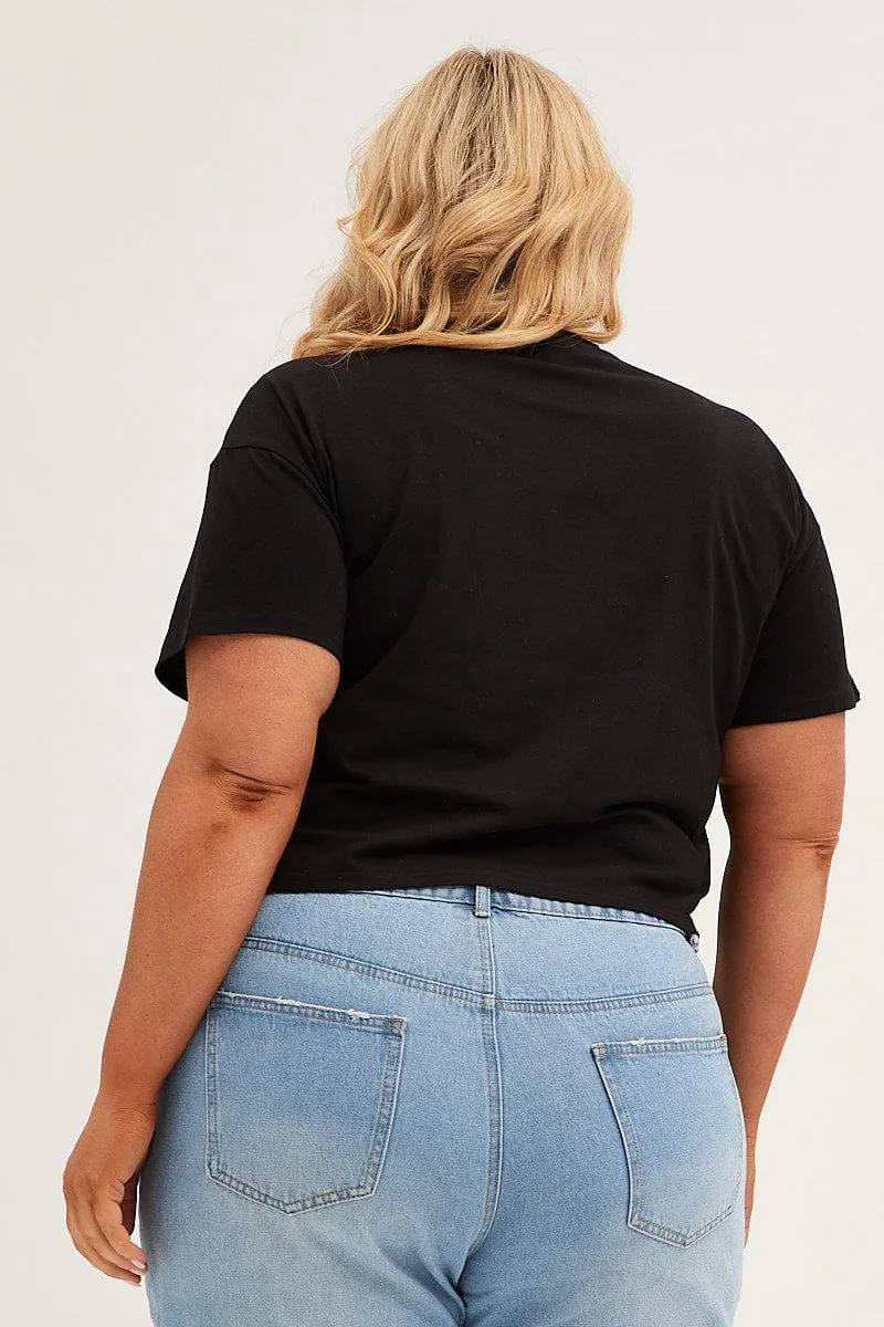 Black Crop T-shirt Short Sleeve Easy Rider Cotton