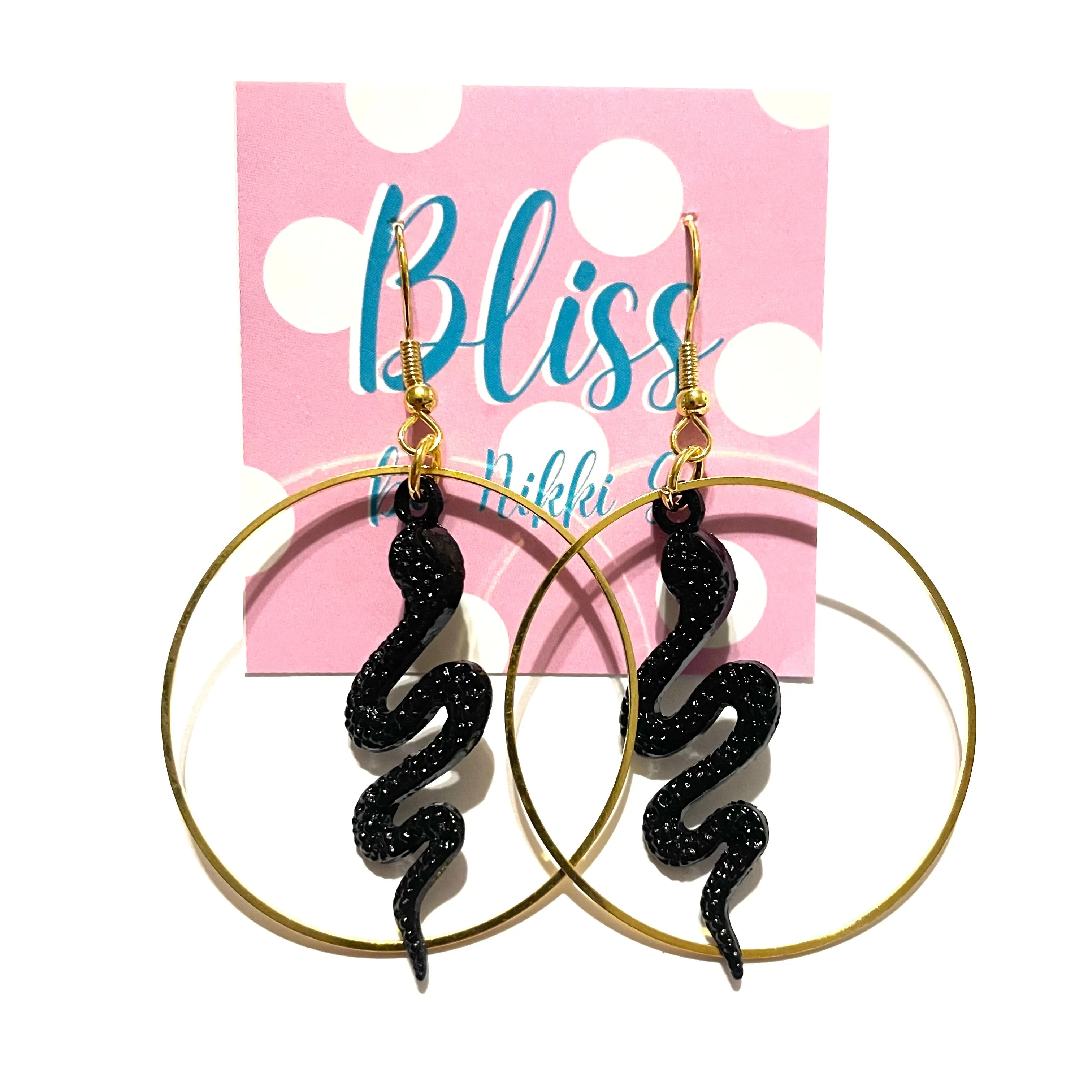 Black Encircled Gold Snake Statement Earrings