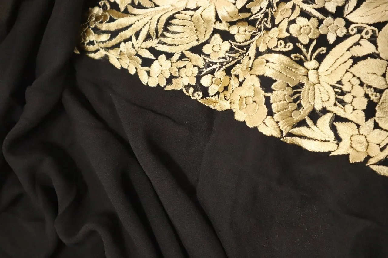 Black Hand Embroidered Parsi Gara Pure Georgette Saree