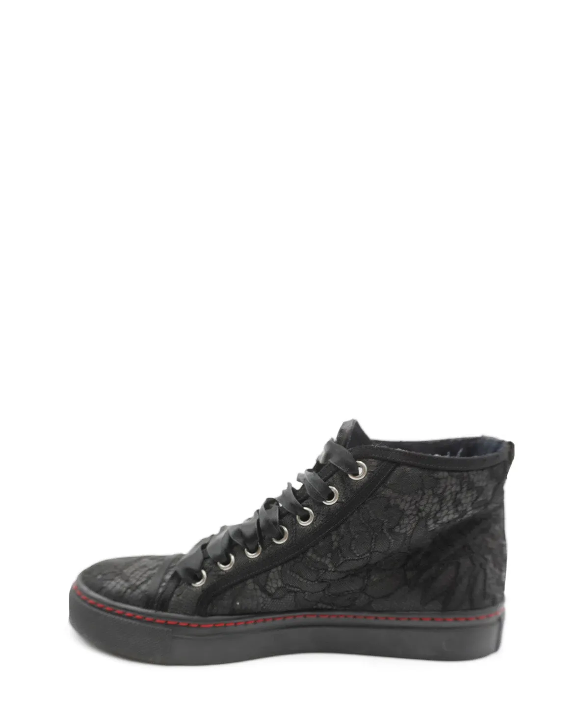 Black Lace Ribbon High Top Sneakers Black