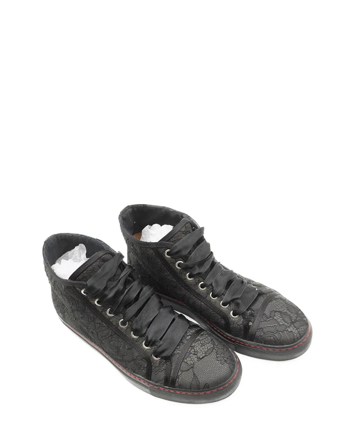 Black Lace Ribbon High Top Sneakers Black