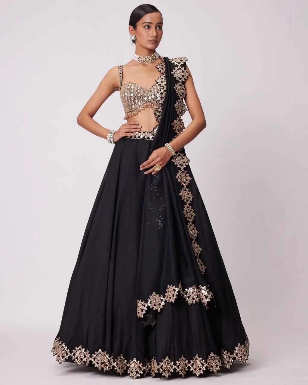 Black Organza Lehenga Set