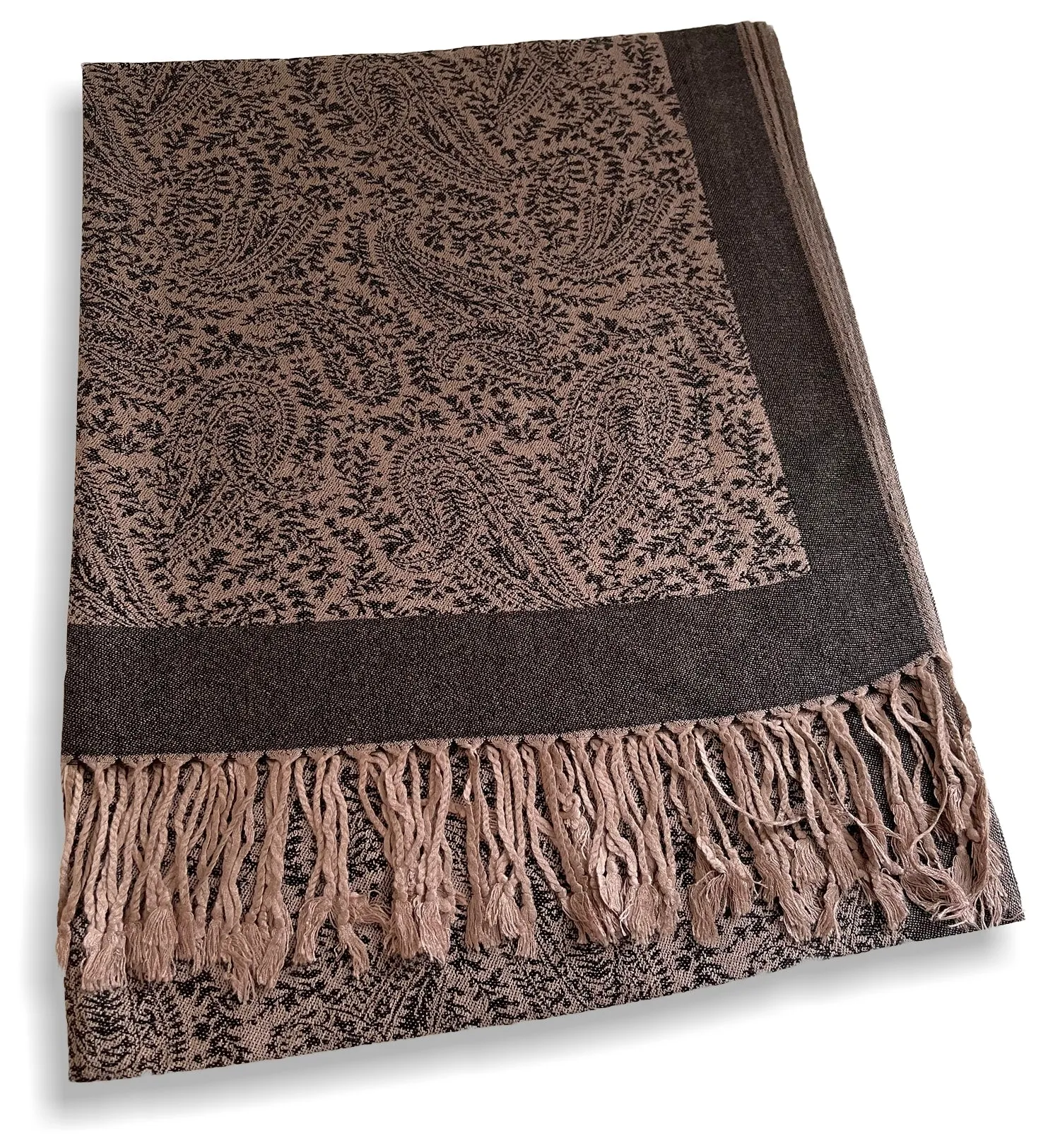 BLACK PAISLEY PRINT REVERSIBLE PASHMINA SHAWL SCARF