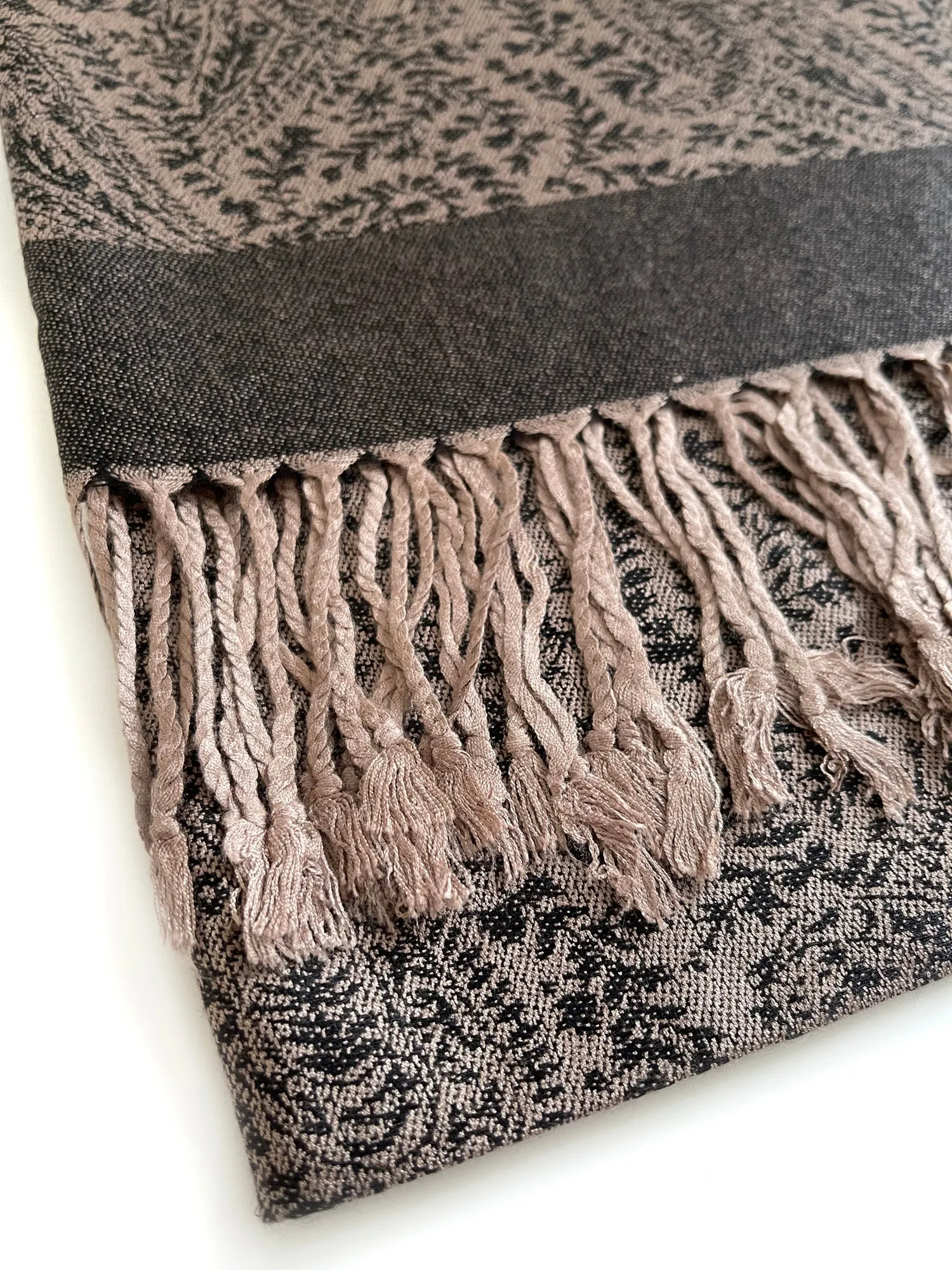 BLACK PAISLEY PRINT REVERSIBLE PASHMINA SHAWL SCARF