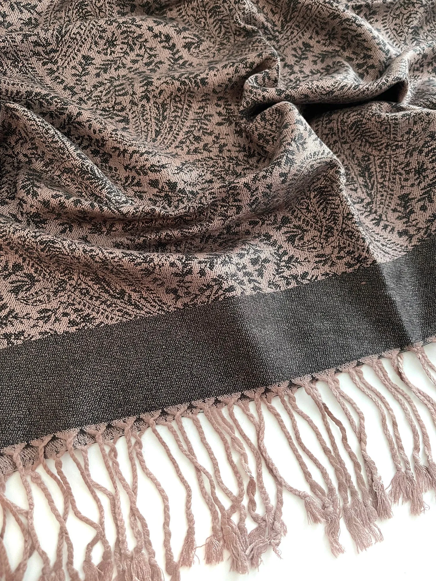 BLACK PAISLEY PRINT REVERSIBLE PASHMINA SHAWL SCARF