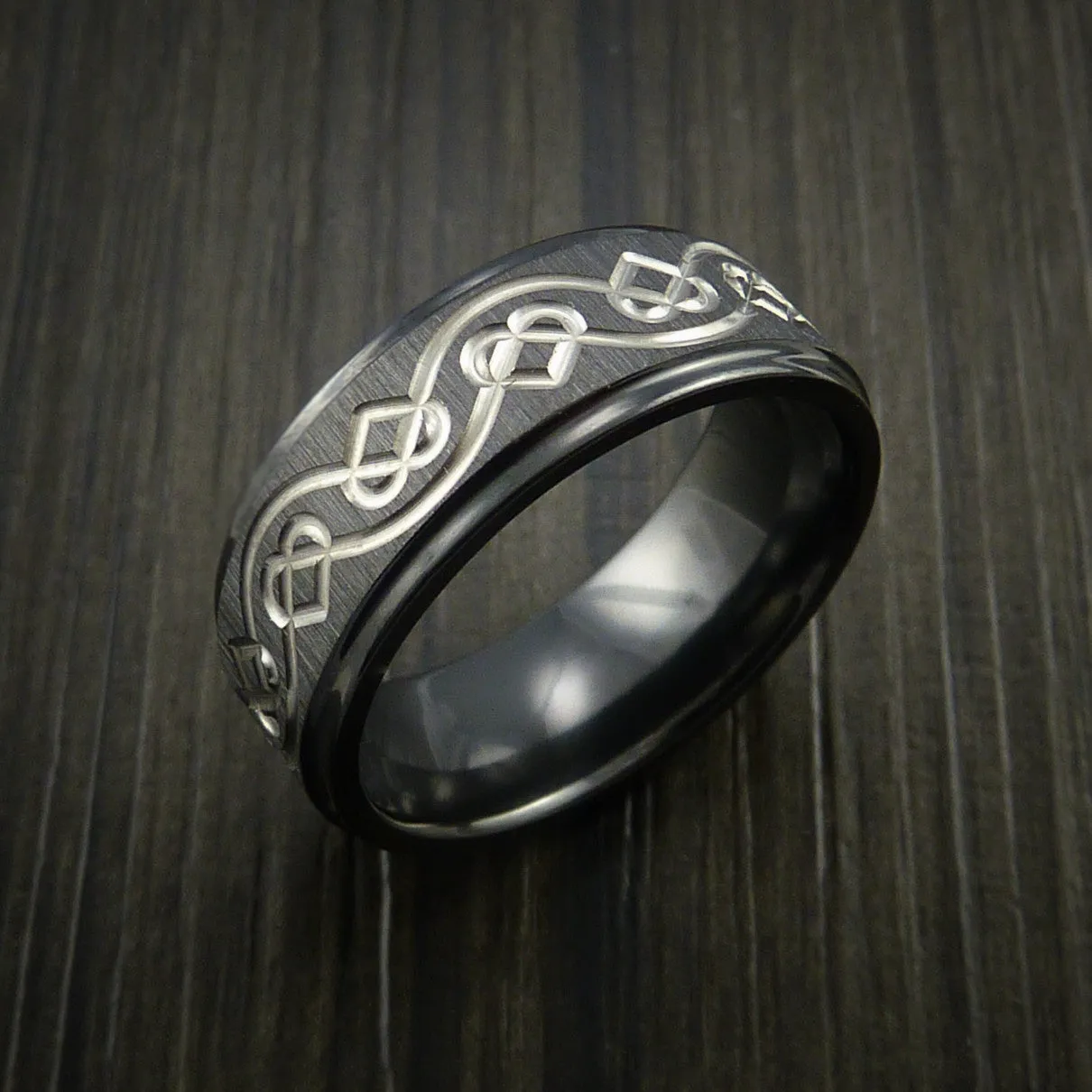 Black Titanium Celtic Heart Men's Ring Irish Knot Design Band