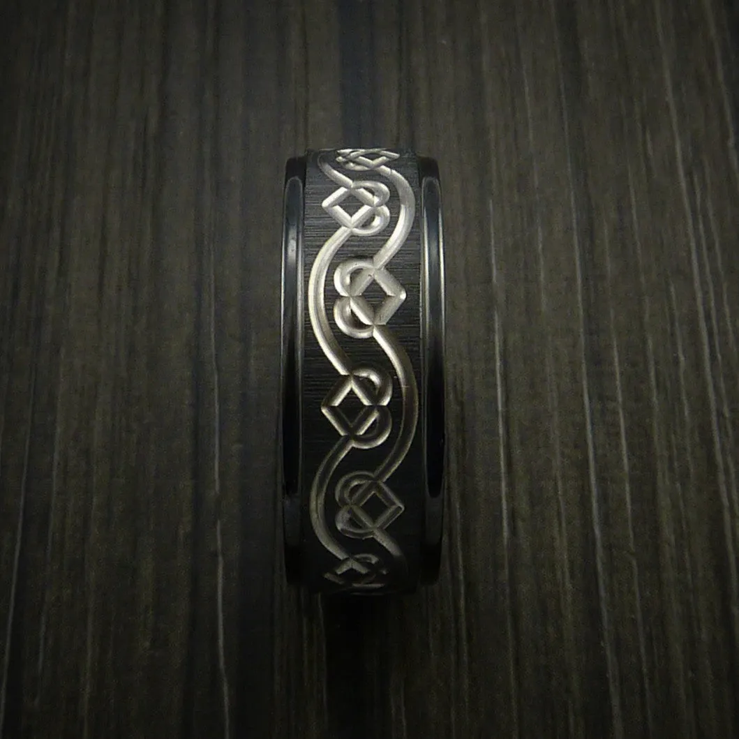 Black Titanium Celtic Heart Men's Ring Irish Knot Design Band