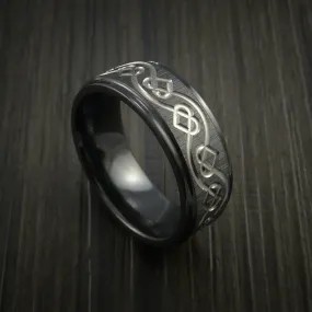 Black Titanium Celtic Heart Men's Ring Irish Knot Design Band