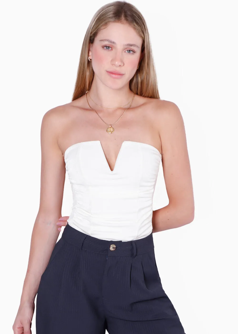 Blusa strapless con escote en v - GLORY