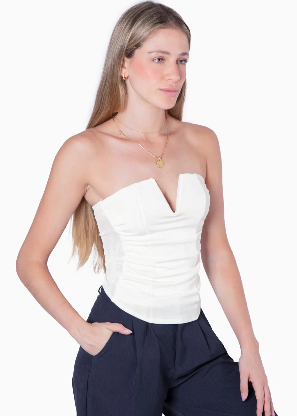 Blusa strapless con escote en v - GLORY