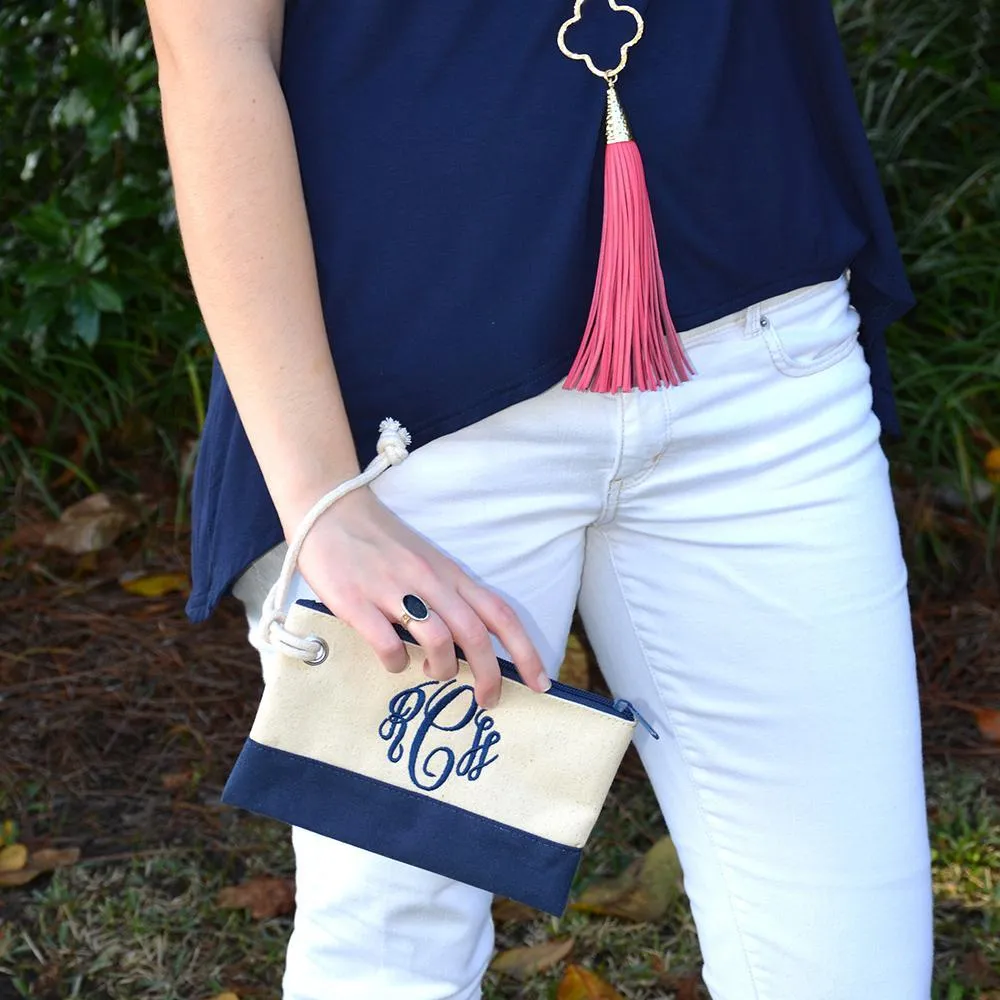 Canvas Rope Wristlet Zip Pouch