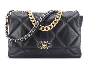 CHANEL 19 (3034xxxx) MAXI BLACK LAMBSKIN, WITH CARD, DUST COVER & BOX