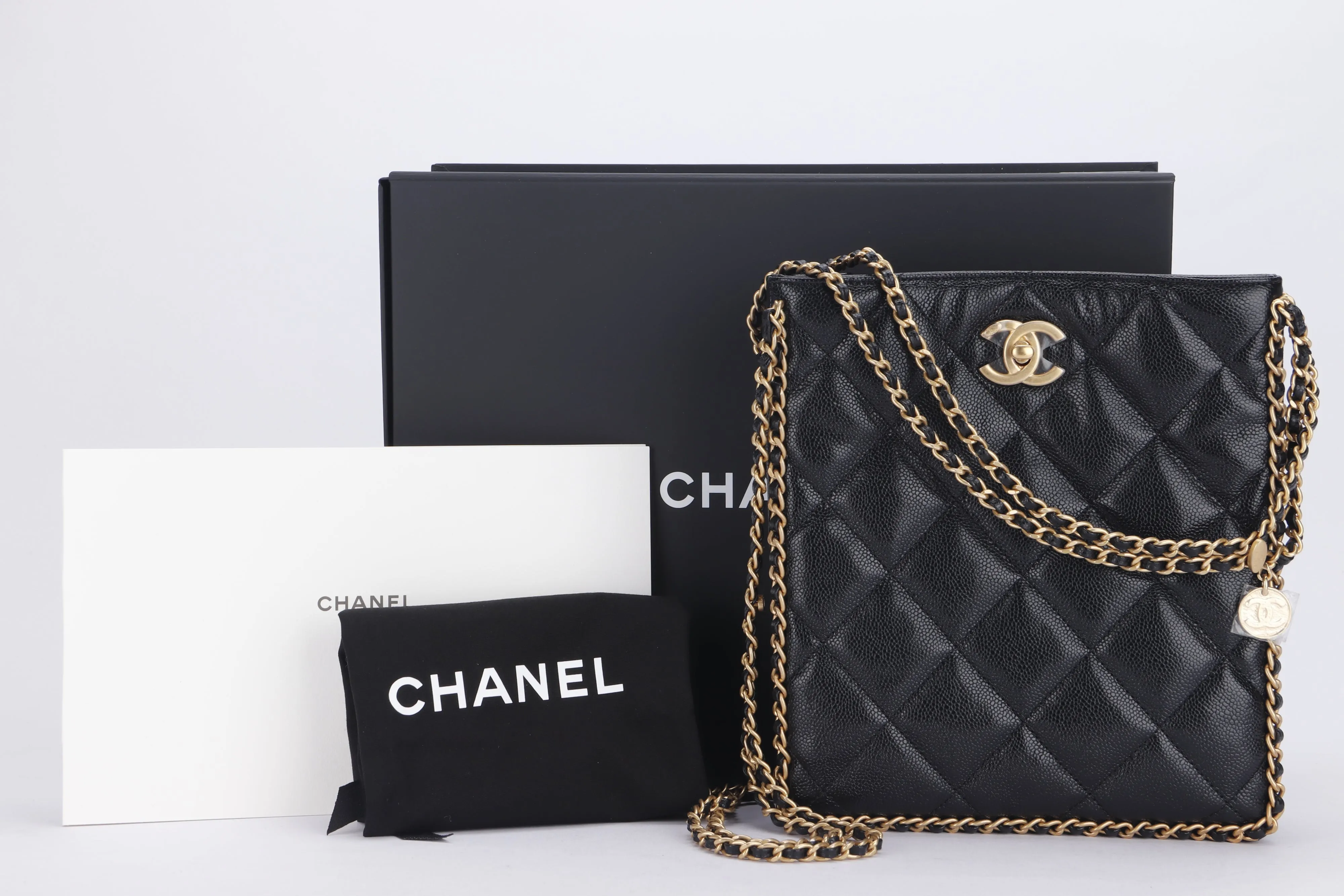 CHANEL AS3470 BLACK CAVIAR SLING BAG (CHG7xxxx) GHW, WITH DUST COVER AND BOX