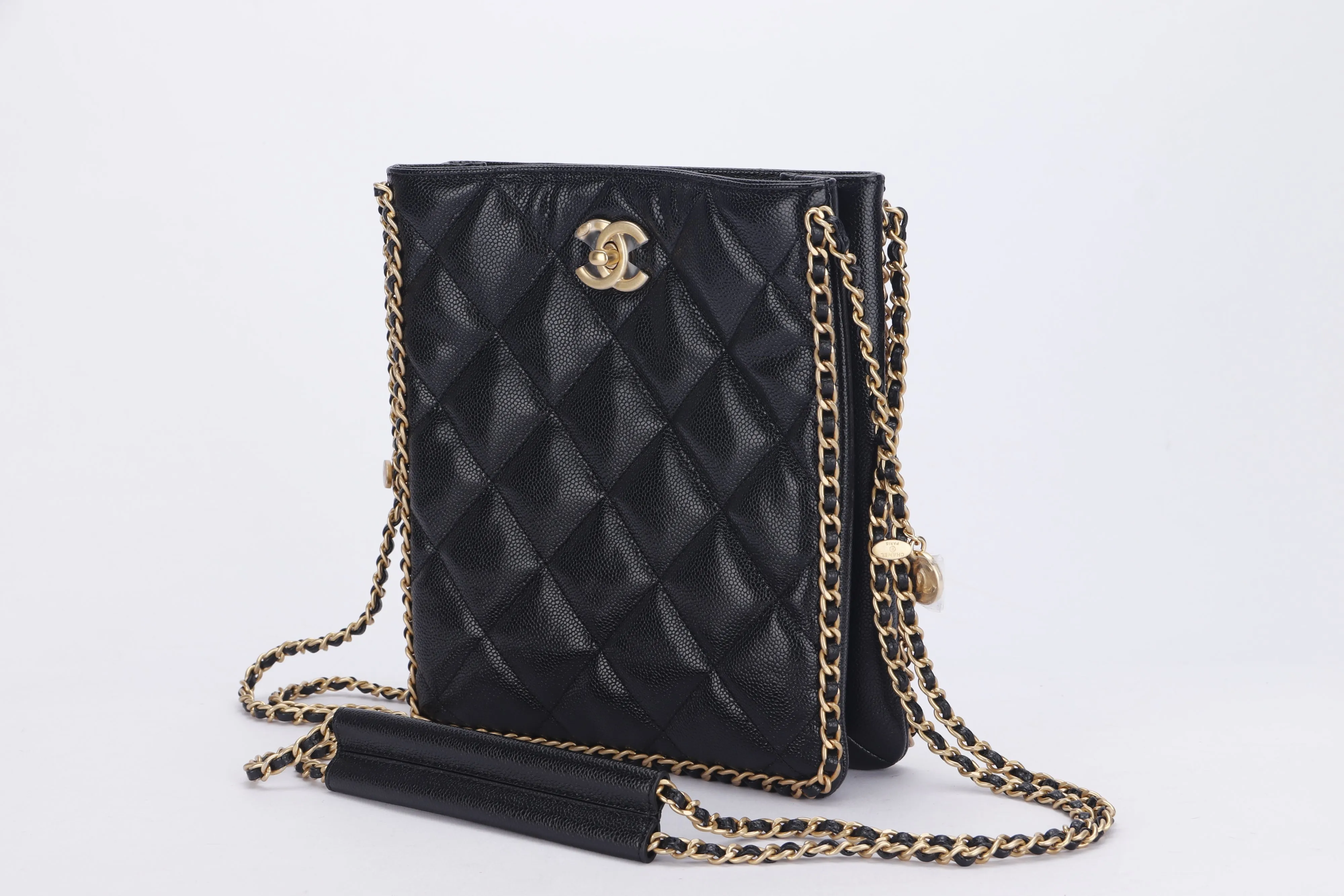 CHANEL AS3470 BLACK CAVIAR SLING BAG (CHG7xxxx) GHW, WITH DUST COVER AND BOX