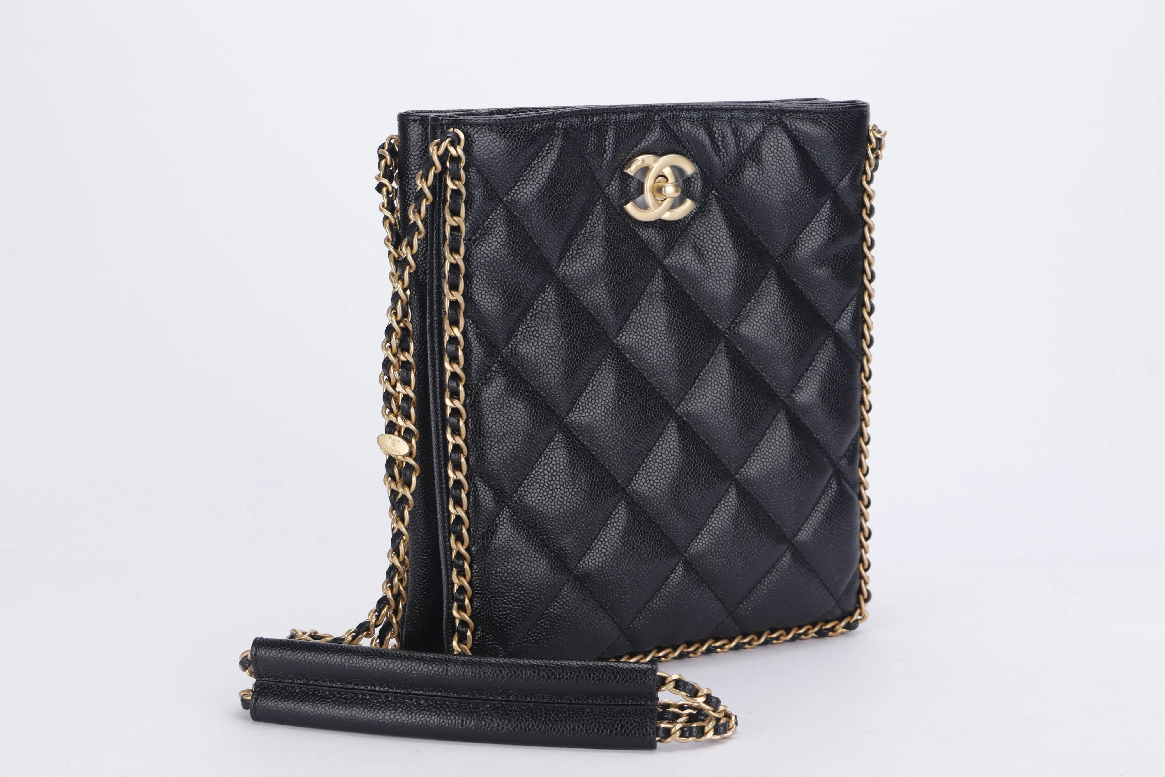 CHANEL AS3470 BLACK CAVIAR SLING BAG (CHG7xxxx) GHW, WITH DUST COVER AND BOX