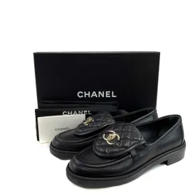 Chanel New w/o Tags Quilted Lambskin CC Turnlock Loafers Black 37.5 US 7.5 Shoes