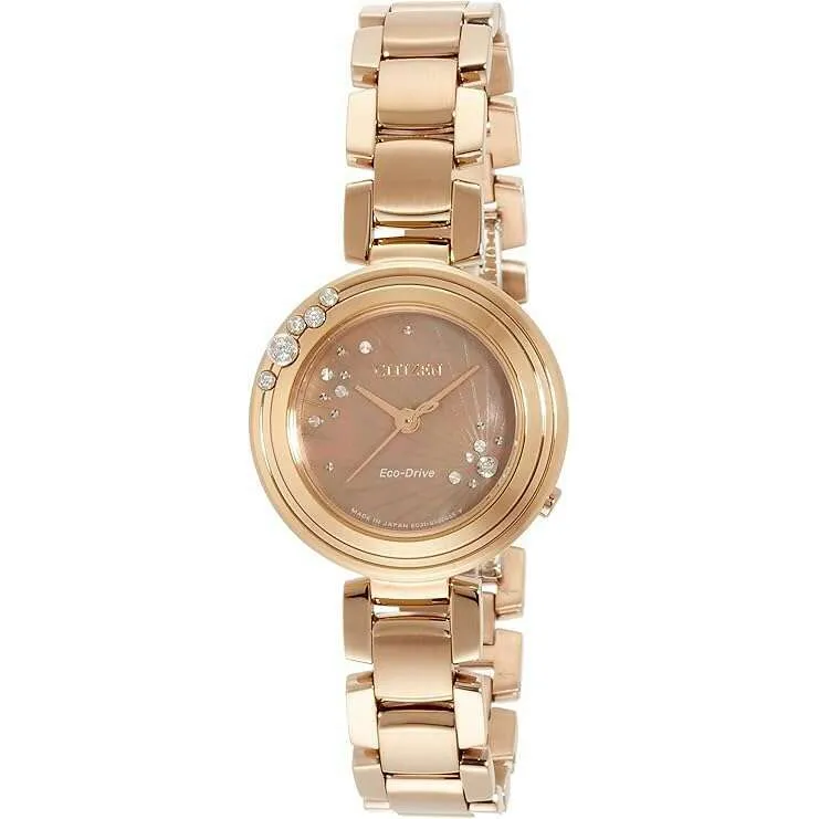 CITIZEN L ECO-DRIVE SOLAR ANALOG DIAMONDS GOLD STRAP LADIES WATCH EM0468-82Y