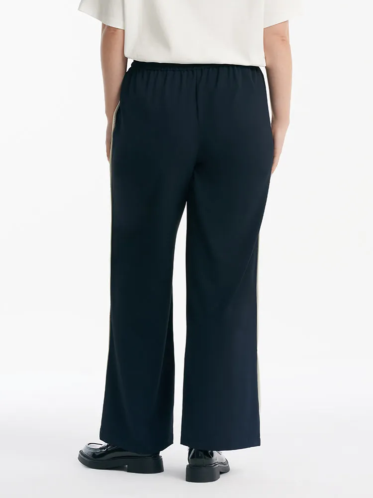 Contrast Trim Straight Women Pants With Elastic Waistband