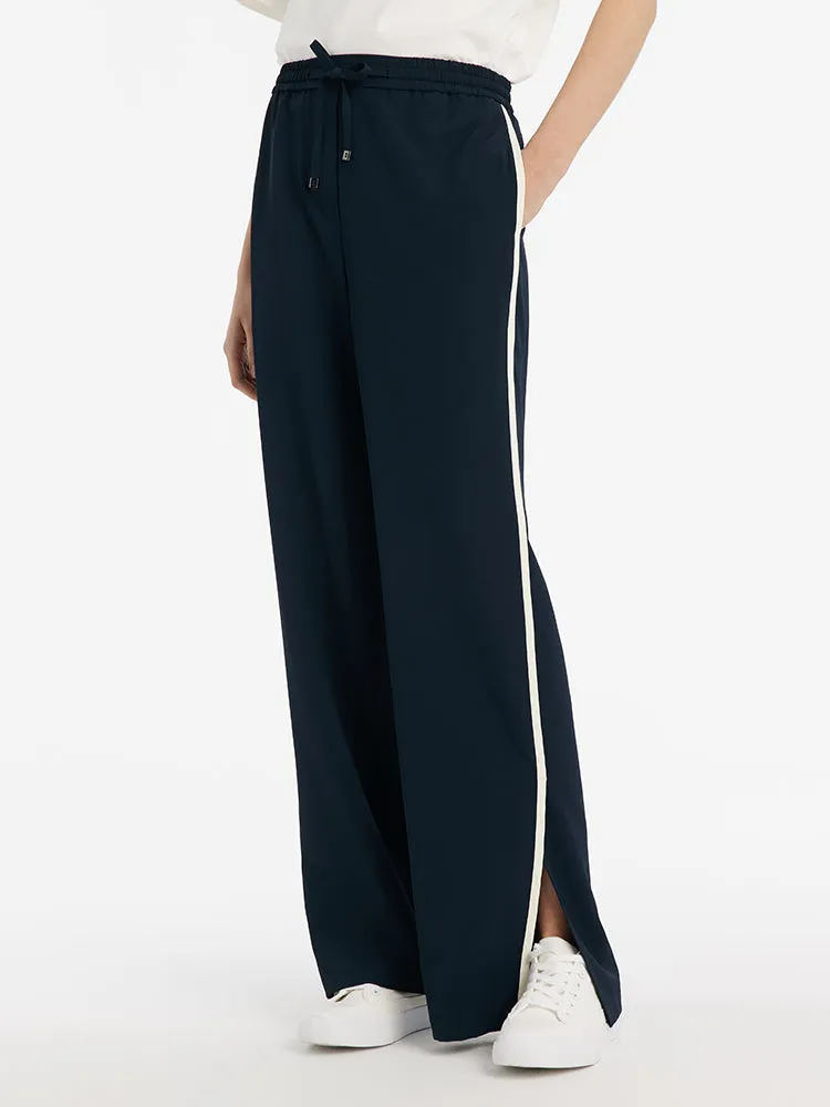 Contrast Trim Straight Women Pants With Elastic Waistband