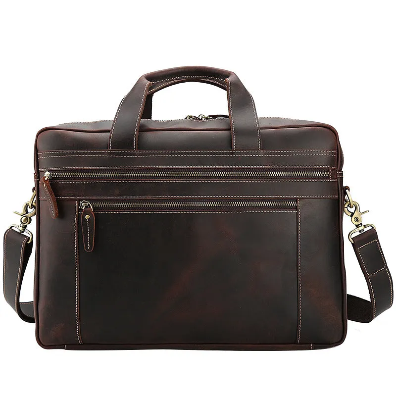 Crazy Horse Leather Men Briefcase Laptop Bag Men Handbag Large Capacity Shoulder Messenger Bag