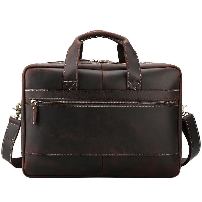 Crazy Horse Leather Men Briefcase Laptop Bag Men Handbag Large Capacity Shoulder Messenger Bag