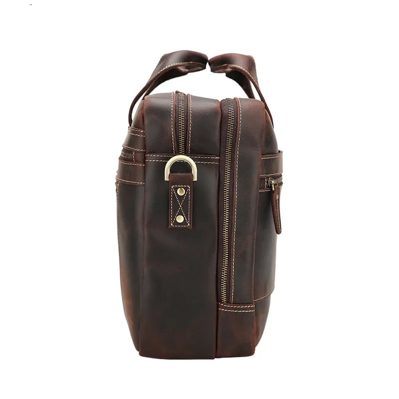 Crazy Horse Leather Men Briefcase Laptop Bag Men Handbag Large Capacity Shoulder Messenger Bag