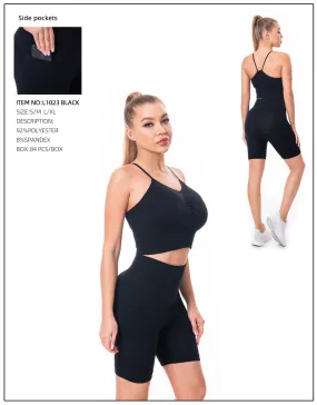 Crop Top & Yoga Pants 2 Pcs Set-Black