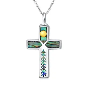 Cross Urn Necklaces for Ashes 925 Sterling Silver Cremation Jewelry with Funnel Filler Kit Abalone Ashes Necklace for Women Men Pets