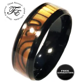 Custom Engraved Men's Tiger's Eye Opal Wedding Ring - Guy's Handwriting Ring