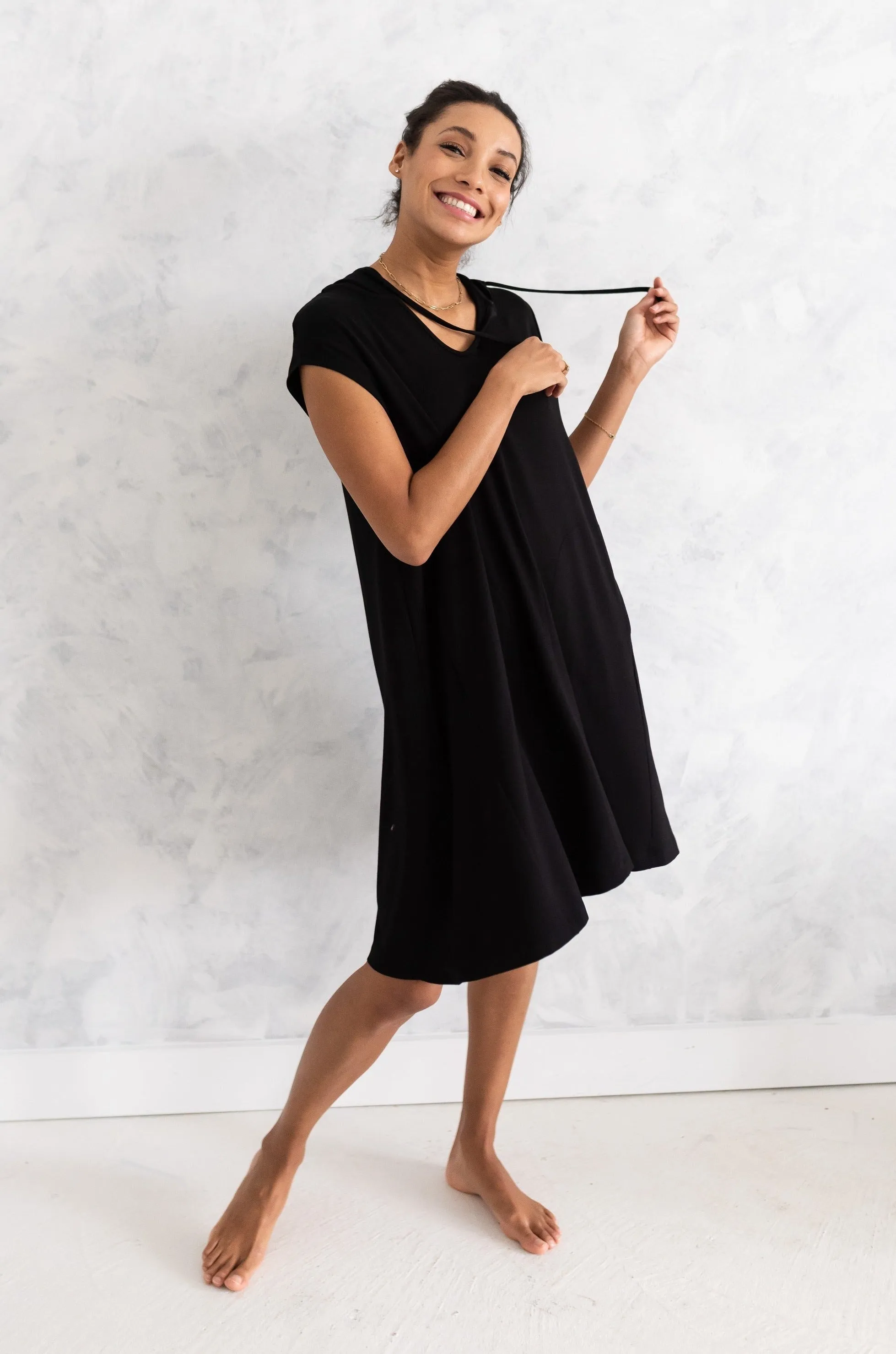 Daphne Bamboo Hoodie Dress - Black